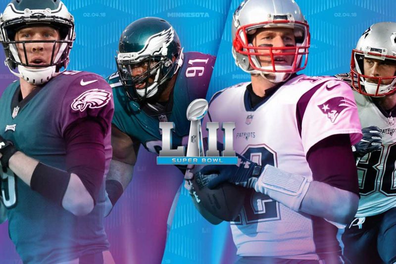 Super Bowl 52 with the Philadelphia Eagles playing against the New England Patriots.