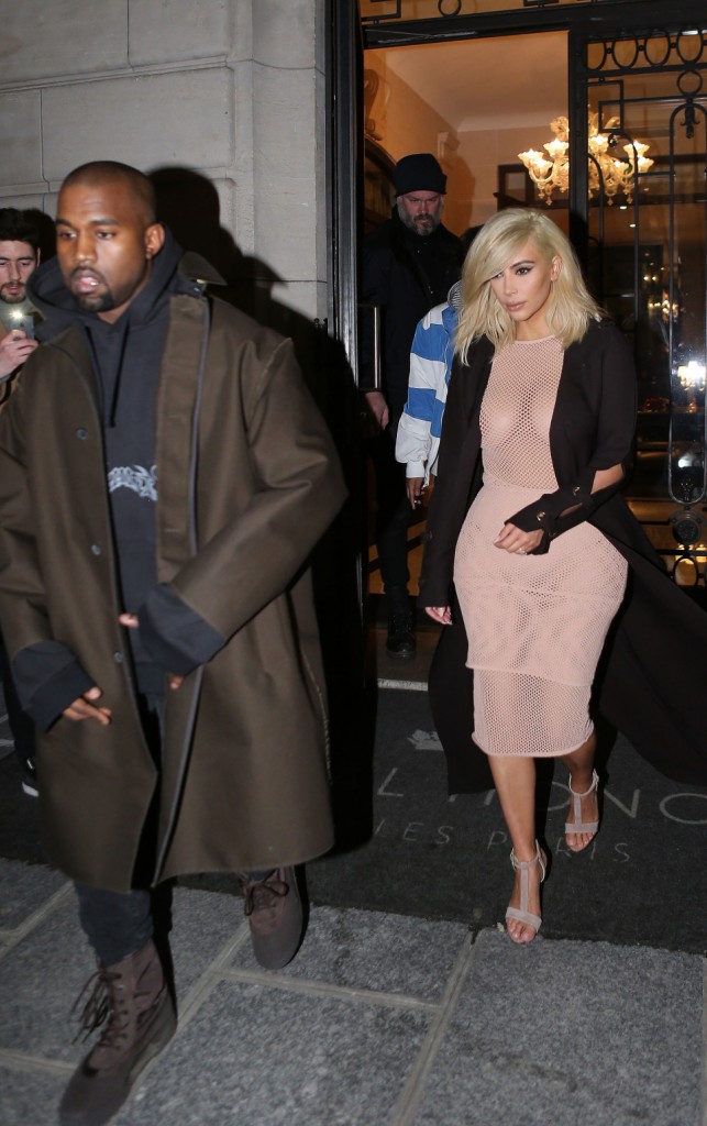 Kanye West and Kim Kardashian leave Royal Monceau hotel Paris