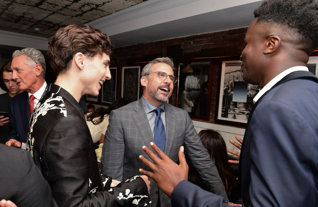 Timothée Chalamet, Steve Carell, Stephane Bak attend the "Beautiful Boy" premiere afterparty hosted by Hugo Boss and Amazon Studios at Soho House (Photo: George Pimentel/Getty Images for Hugo Boss) | View the VIBE