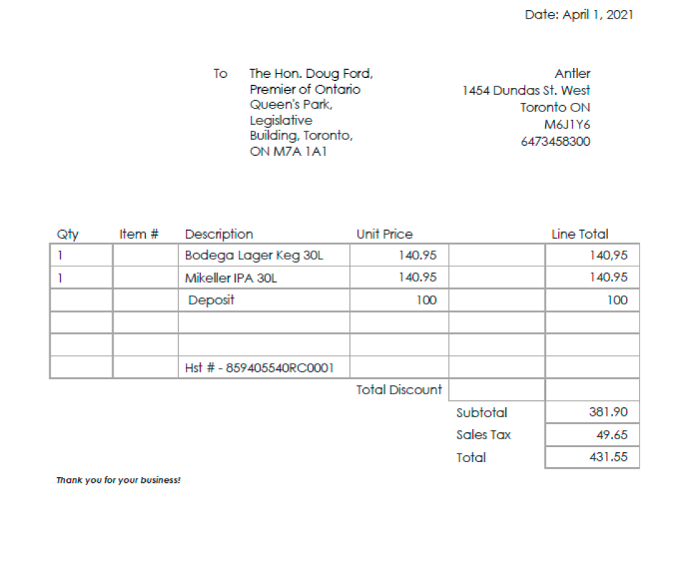 Restaurant Invoiced  Doug Ford