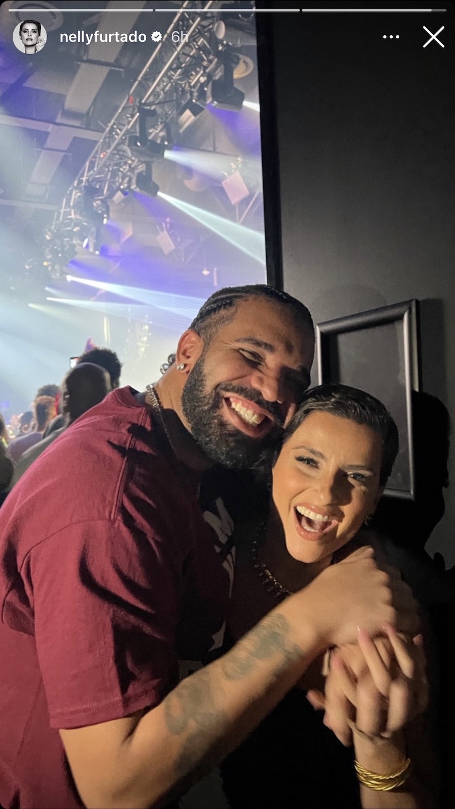 Drake and Nelly Furtado serlfie backstage at the 2022 OVO All Canadian North Stars show at HISTORY Music Venue