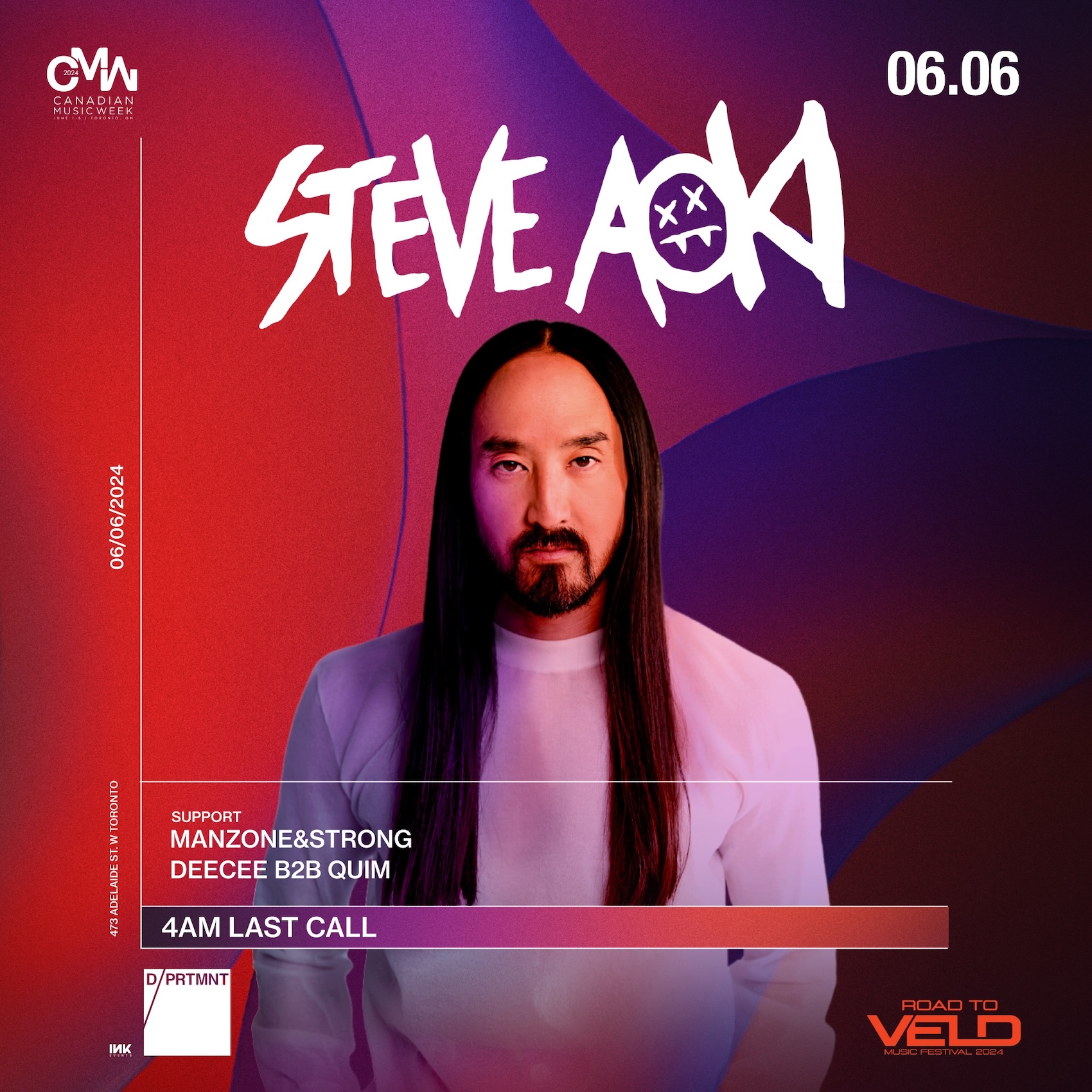 Steve Aoki in Toronto with INK Events at DPRTMNT Road to Veld 2024 Music Festival