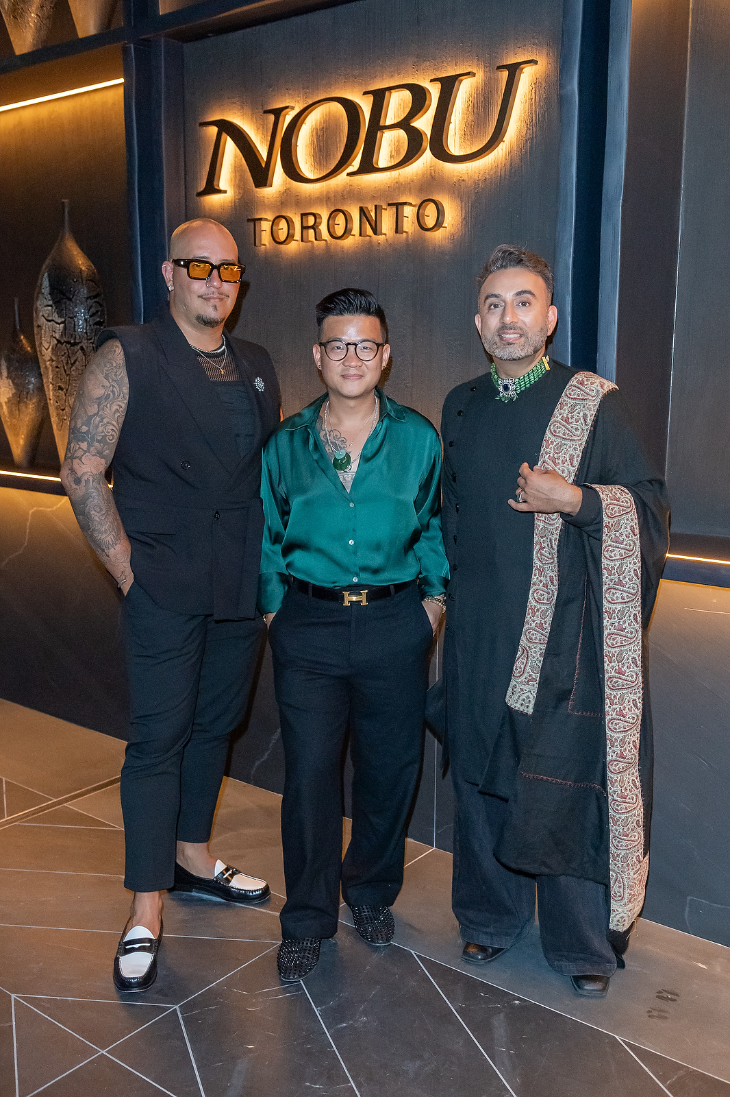 Stamina Group chief creative officer/CEO and editor-in-chief of View the VIBE, WanderEater and Gent's Post, as well as executive producer of the Gent's Talk podcast, Steven Branco (left) alongside Sadelle's at KITH Toronto general manager, Francis Chang (centre) and multi-disciplinary creative producer and brand marketer, Sharad Mohan. (Photo: George Pimentel Photography)