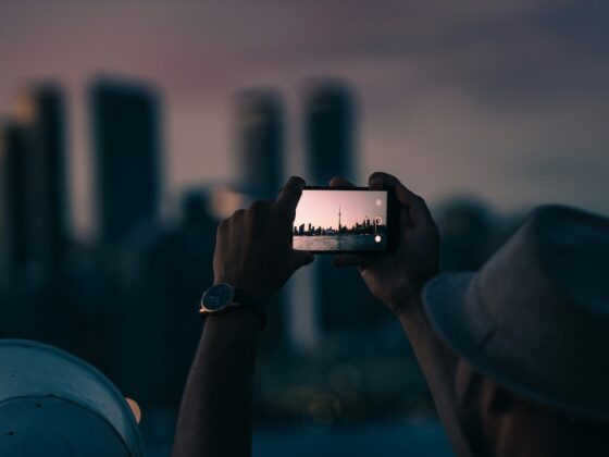 Toronto skyline through a cellphone camera.