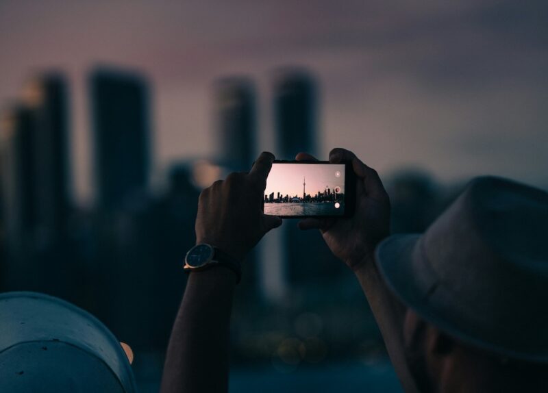 Toronto skyline through a cellphone camera.