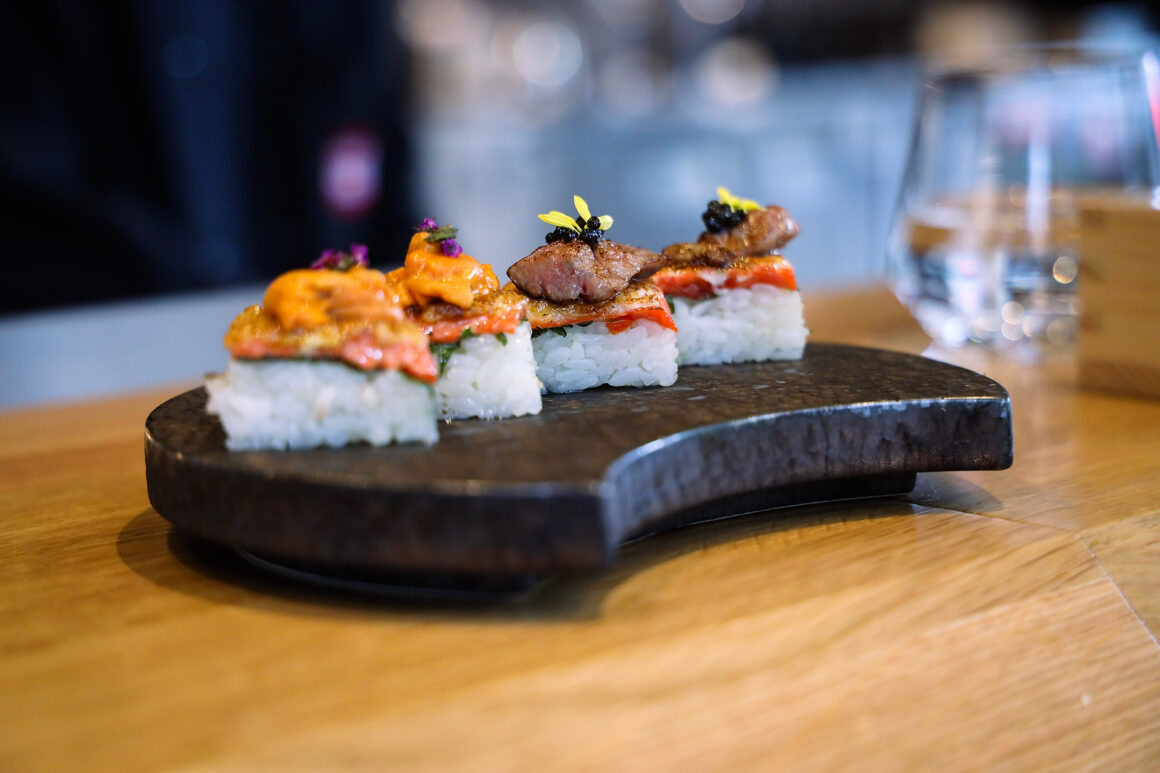 Sushi selection by chef Jay Puyong at Hello Nori Financial District on 70 York Street Toronto