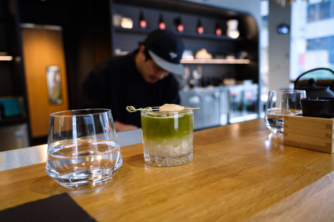 Green tea mocktail on the menu at Hello Nori Financial District Fidi Toronto