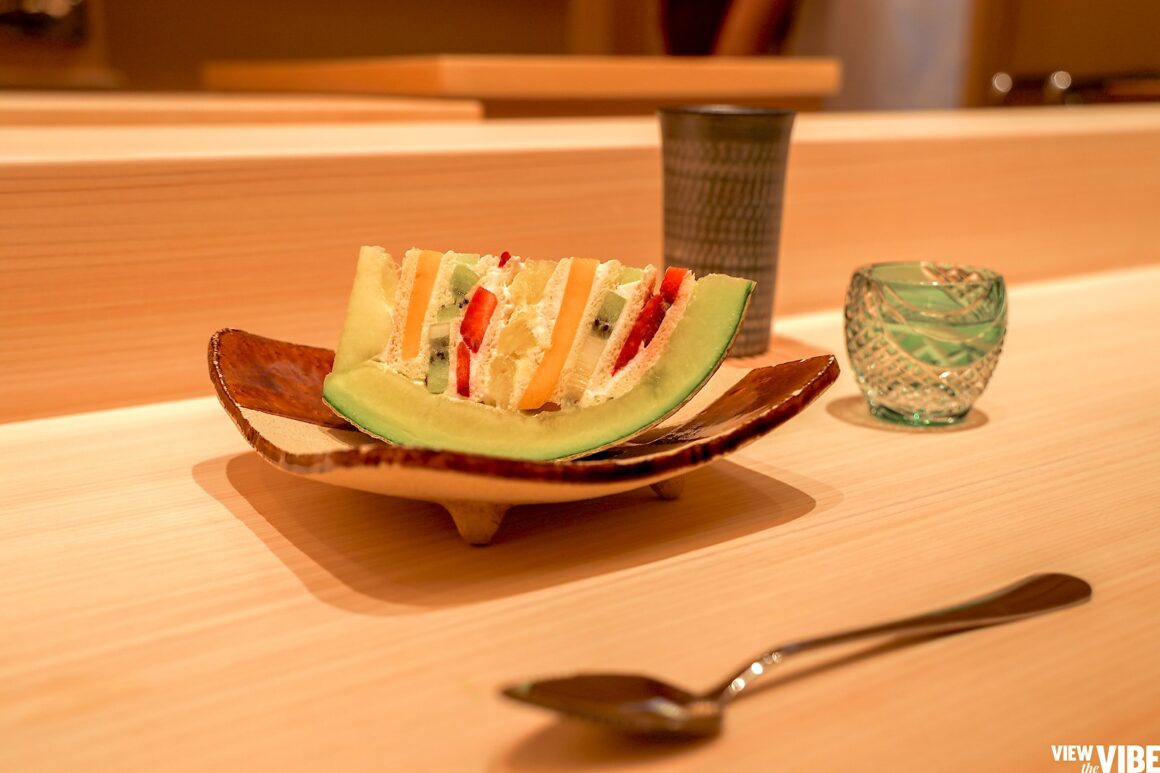 The viral Melon cake at Sushi Kiwami Toronto downtown on Yonge Street