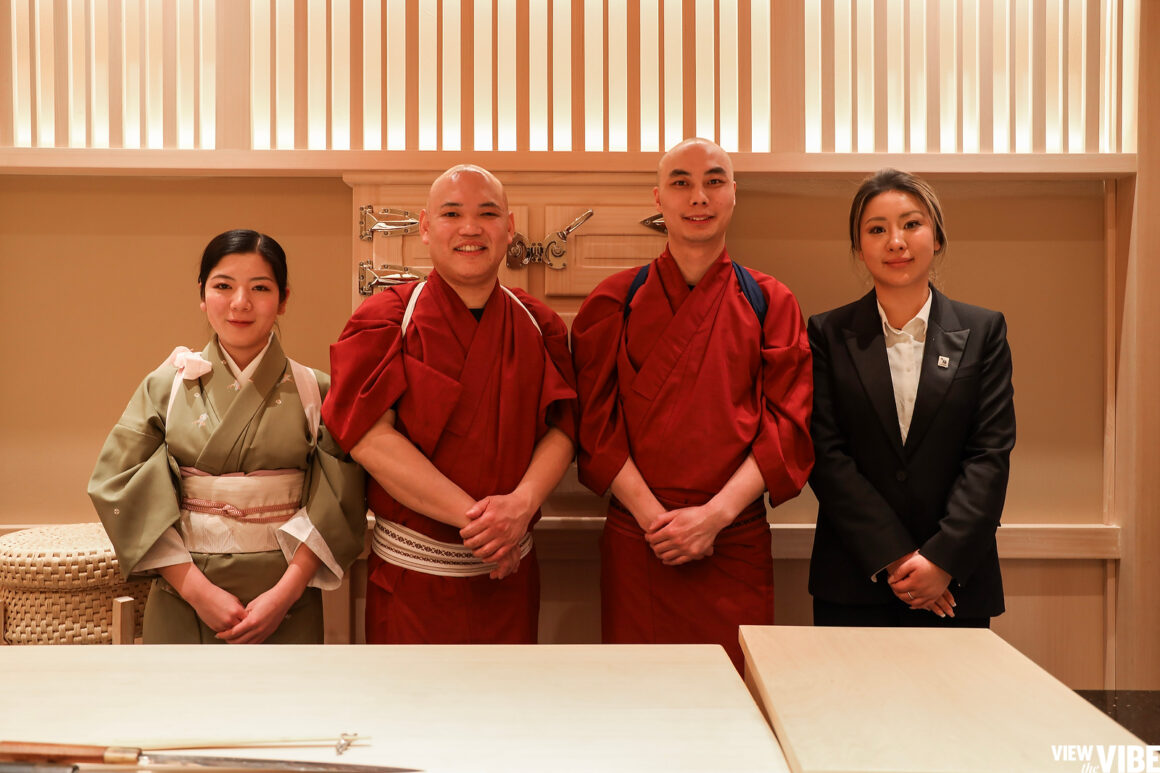 Left to right: Mizuki (server), Yuta Arase (exec. chef), Katsuo Ishibashi (chef), and Eva (manager). Photo: Steven Branco for View the VIBE Sushi Kiwami Toronto