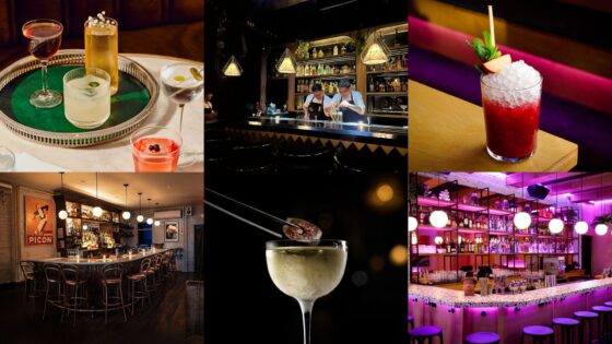 Cocktail bartender pouring a drink at one of North America’s 50 Best Bars 2025, featuring elegant glassware and moody lighting in a stylish bar setting Handshake Bar Mexico City Superbueno New York city and Bar Pompette Toronto Canada