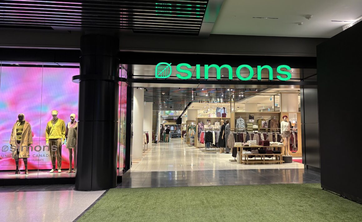 Simons CF Toronto Eaton Centre location store front from the South entrance within the mall.