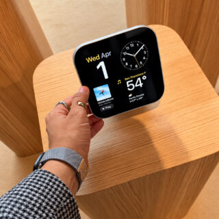 First look at the Apple HomeView device in silver on display at the Welcome home event in NYC